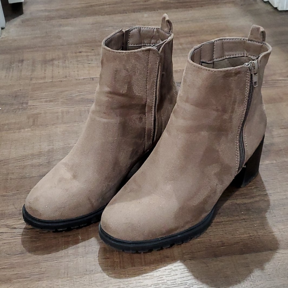 Brown suede booties